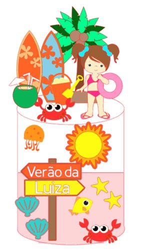 Arquivo Corte: Topo de Bolo Verão Menina na Praia 006