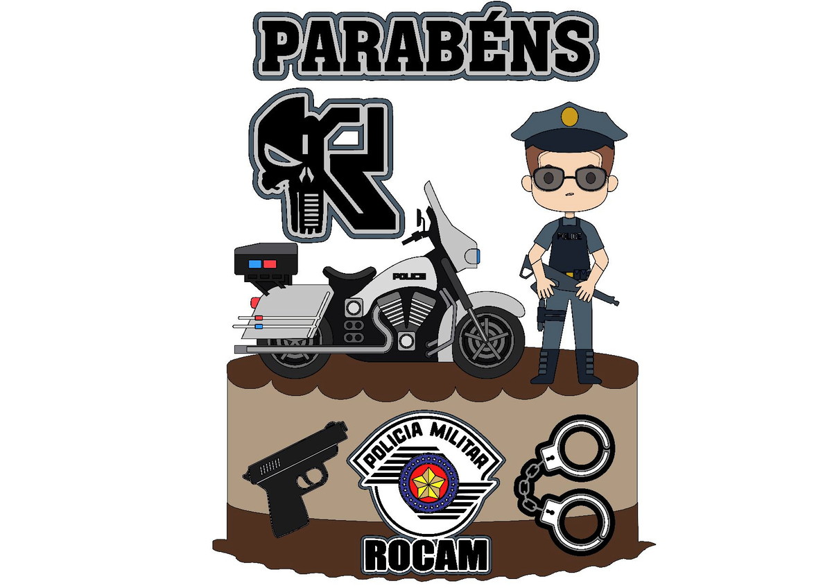 Kit com 5 arquivos de corte 01-POLICIA TOPO DE BOLO CAMADAS