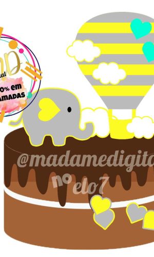 Kit c/5 arquivos de corte:02-ELEFANTE TOPO DE BOLO (camadas)