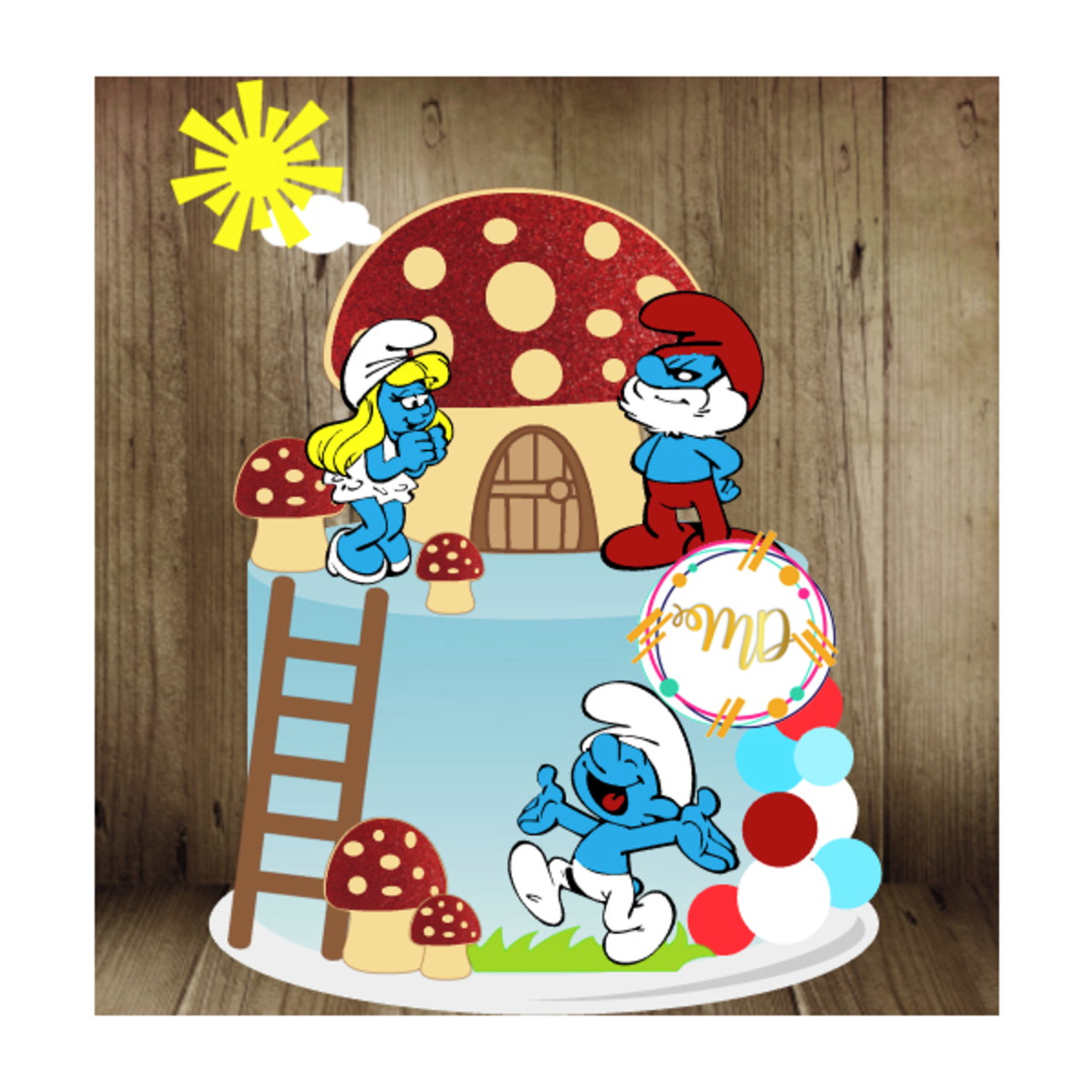 Kit com 5 arquivos de corte 02-SMURFS TOPO DE BOLO CAMADAS