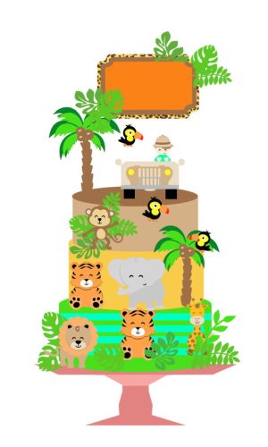 Kit com 5 arquivos de corte:03-SAFARI TOPO DE BOLO EM CAMADA