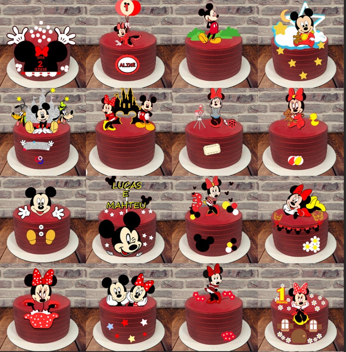 Arquivo de Corte 16 Topos de Bolo Michey e Minnie- Camadas