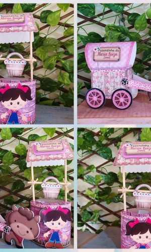 Arquivo de corte caix Fazendinha menina rosa carrocinha poço