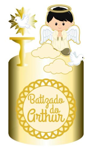 4 Arquivo de Corte Digital - Topo de Bolo Batizado Menino