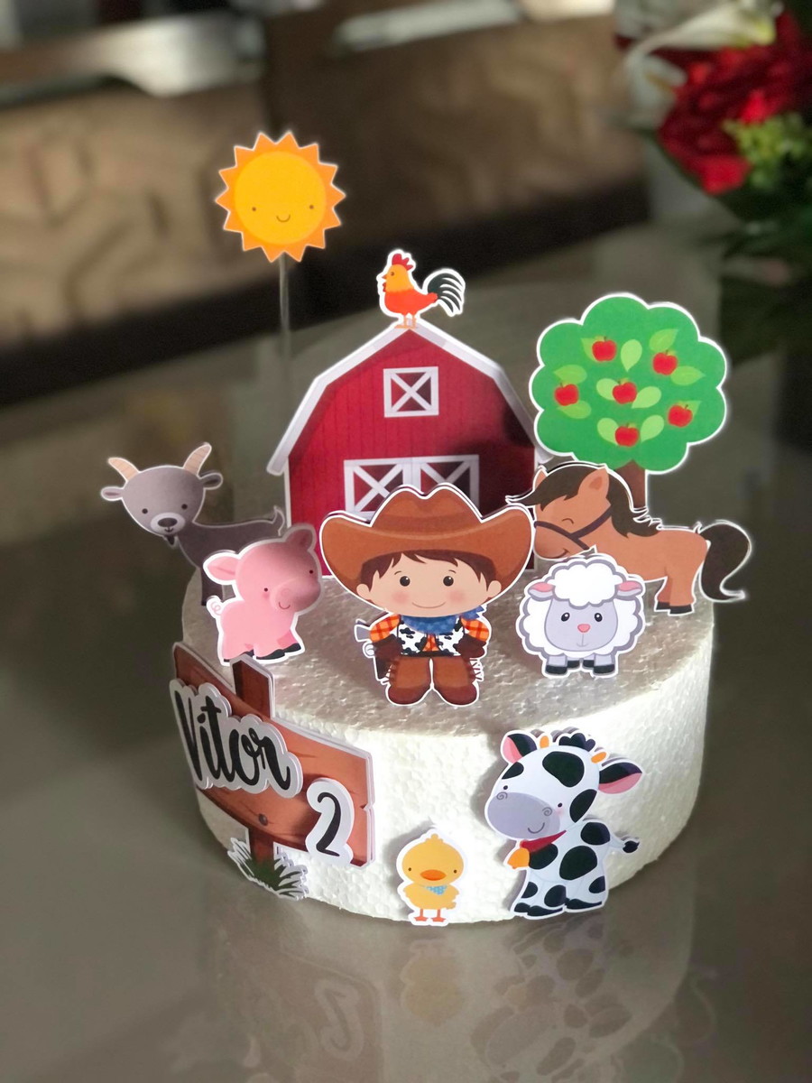 Arquivo de Corte Digital - Topo de Bolo Fazendinha Menino