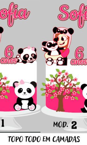 Arquivo de Corte Digital Topo de Bolo Panda Natasha + BRINDE