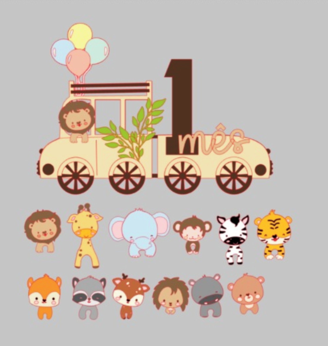 Arquivo De Corte Camadas Topo Bolo Mesversário Animais Cute - Imagem 2