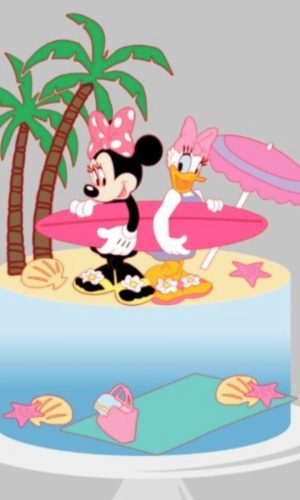 Arquivo corte em camadas topo bolo Minnie e Margarida praia