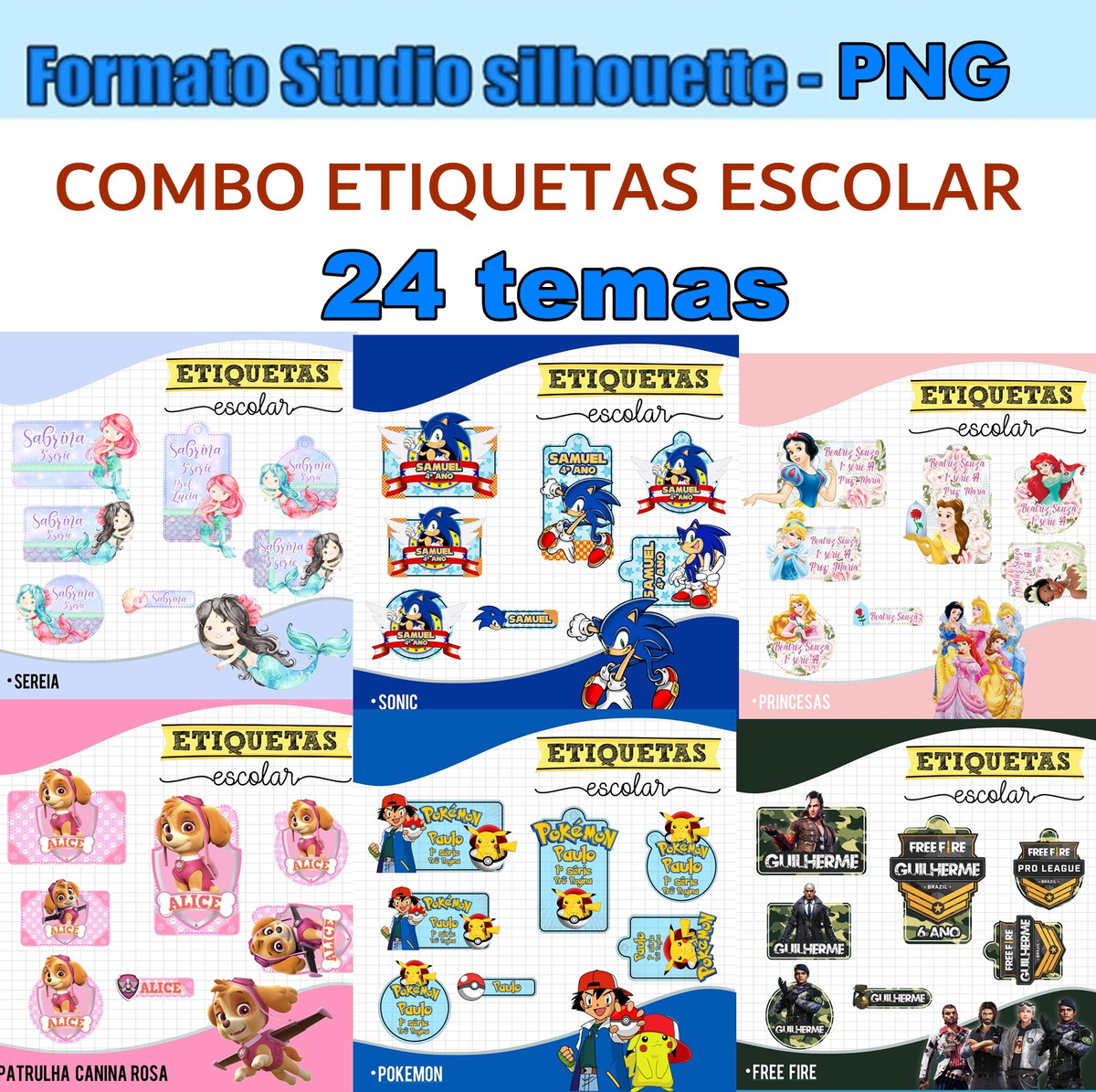 M600- COMBO Etiqueta Escolar -Arquivo de corte-STUDIO E PNG