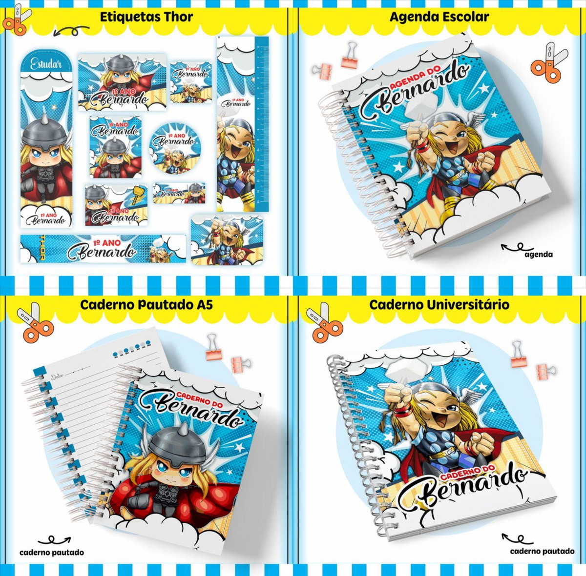 Arquivo de Corte Etiqueta Escolar Thor pdf Png