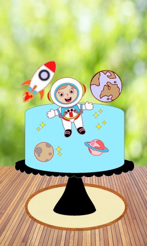 Arquivo de Corte Topo de Bolo Astronauta Cute e Planetas