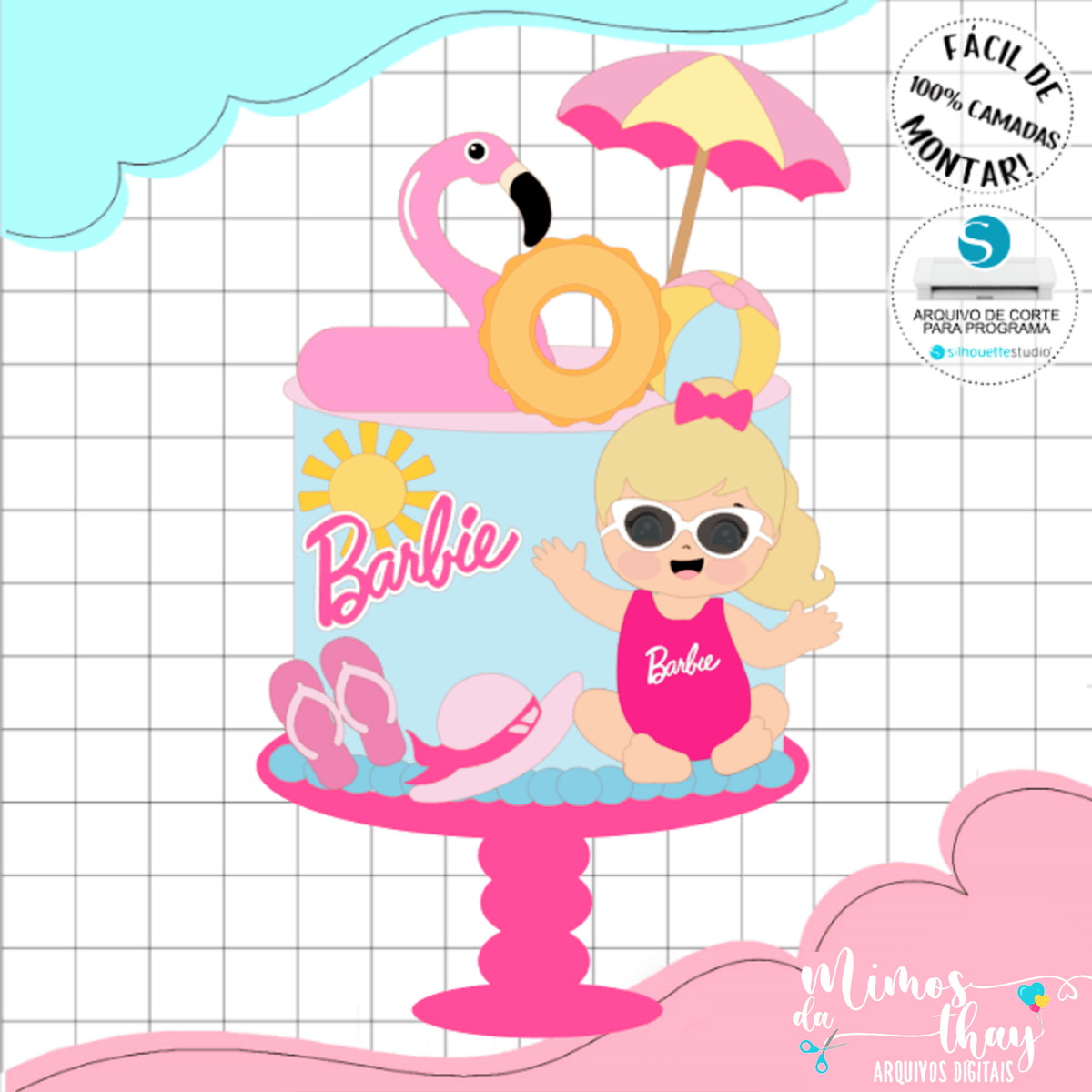 Arquivo de Corte: Topo de Bolo Barbie Baby na Praia 002