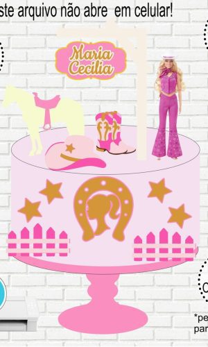 Arquivo de Corte Topo de Bolo Barbie Boiadeira #883
