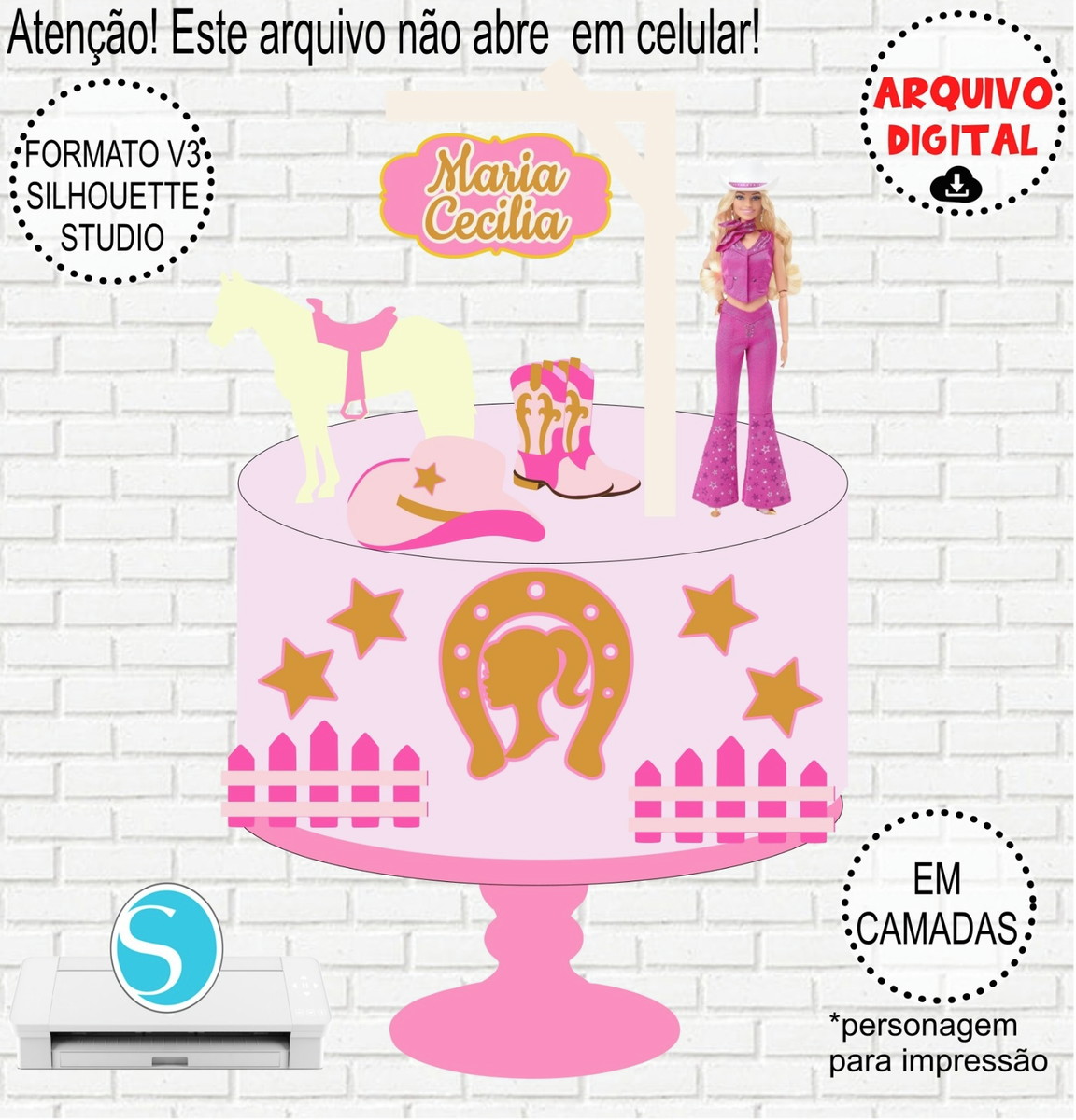 Arquivo de Corte Topo de Bolo Barbie Boiadeira #883