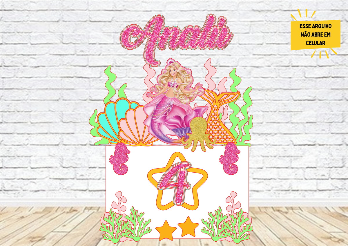 Arquivo de Corte Topo de Bolo Barbie Sereia Studio 002 - Imagem 2