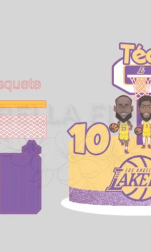 Arquivo de Corte Topo de Bolo Basquete Lakers com Cesta3d
