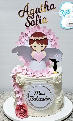 Arquivo de Corte/topo de Bolo - Batizado Anjinha 3d e Flores