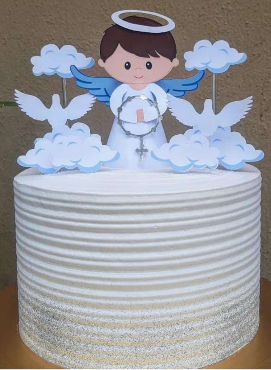 Arquivo De Corte Topo De Bolo Batizado Anjo Moreno 3d - Imagem 3