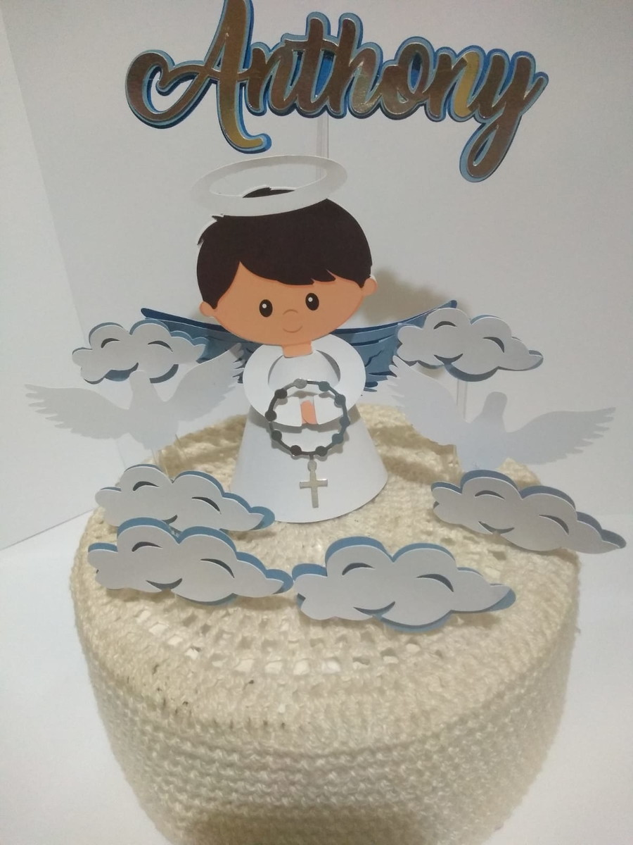 Arquivo De Corte Topo De Bolo Batizado Anjo Moreno 3d - Imagem 2