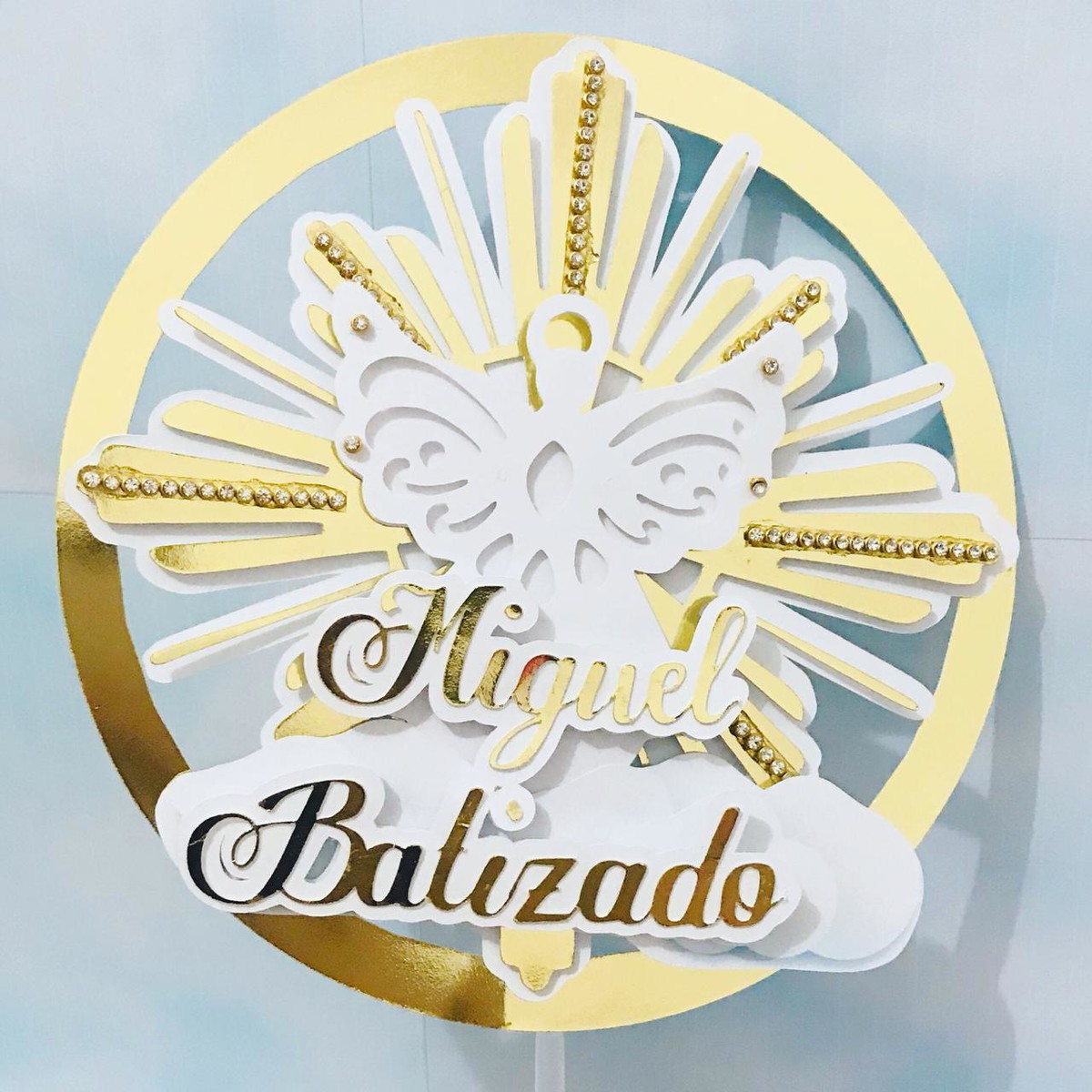 Arquivo de Corte Topo de Bolo Batizado Dourado - Imagem 2