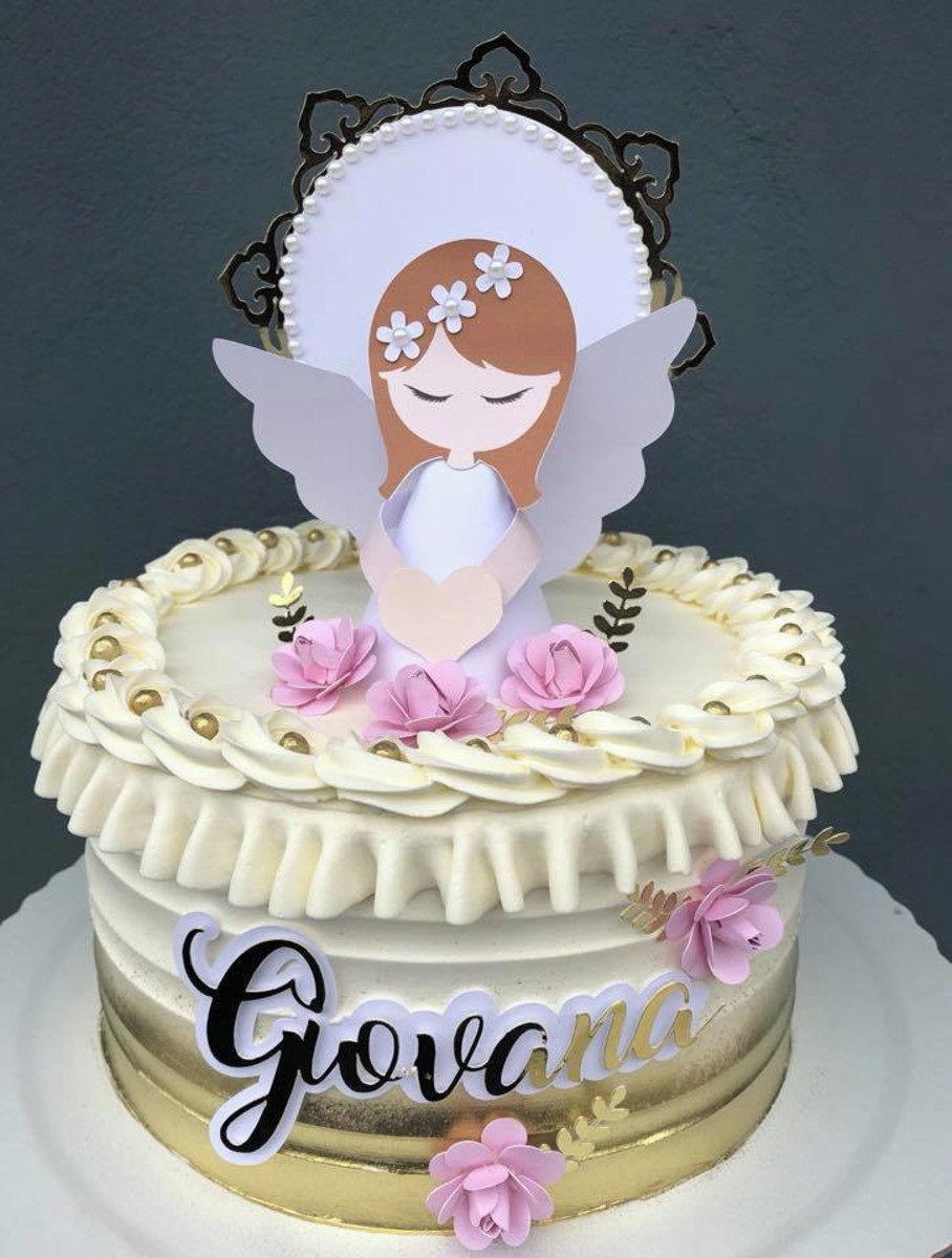 ARQUIVO DE CORTE Topo de Bolo - Batizado Menina