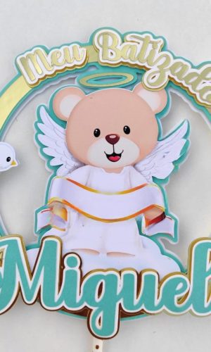 Arquivo de Corte Topo de Bolo Batizado Ursinho Menino