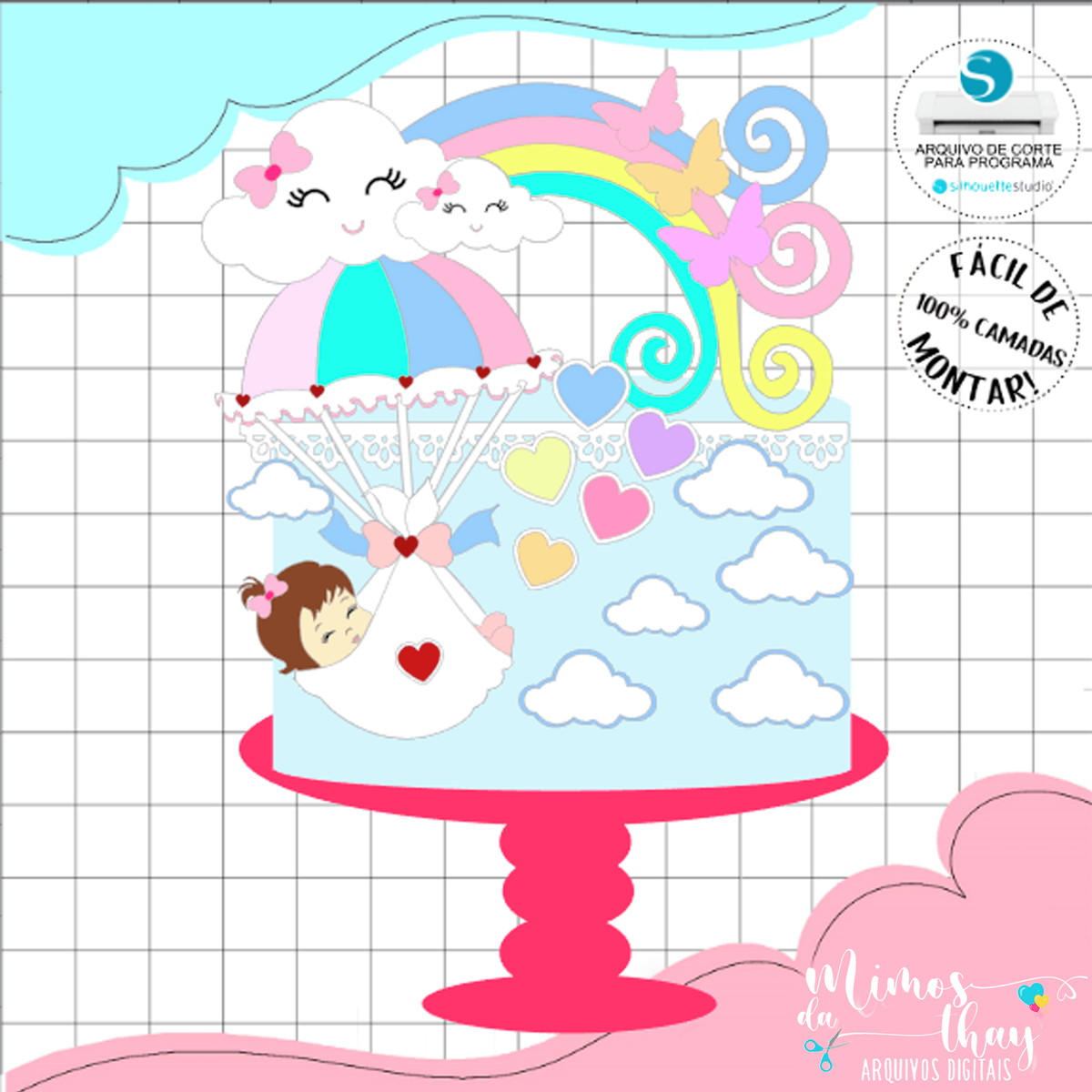 Arquivo de Corte: Topo de Bolo Bebê Chuva de Amor 004 - Imagem 2