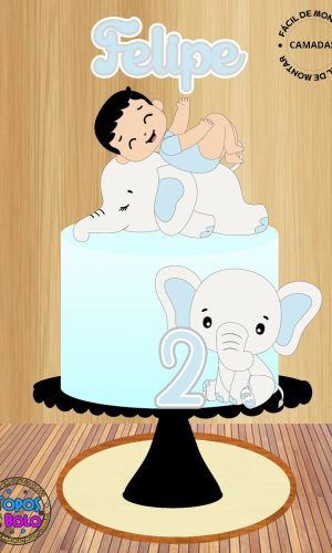 Arquivo de Corte Topo de Bolo Bebe e Elefantes