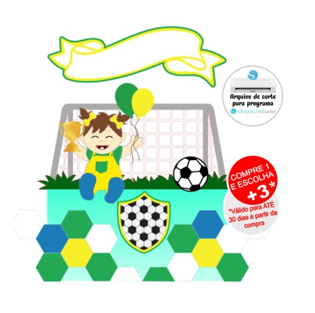 Arquivo de Corte Topo de Bolo Bebê Menina Futebol