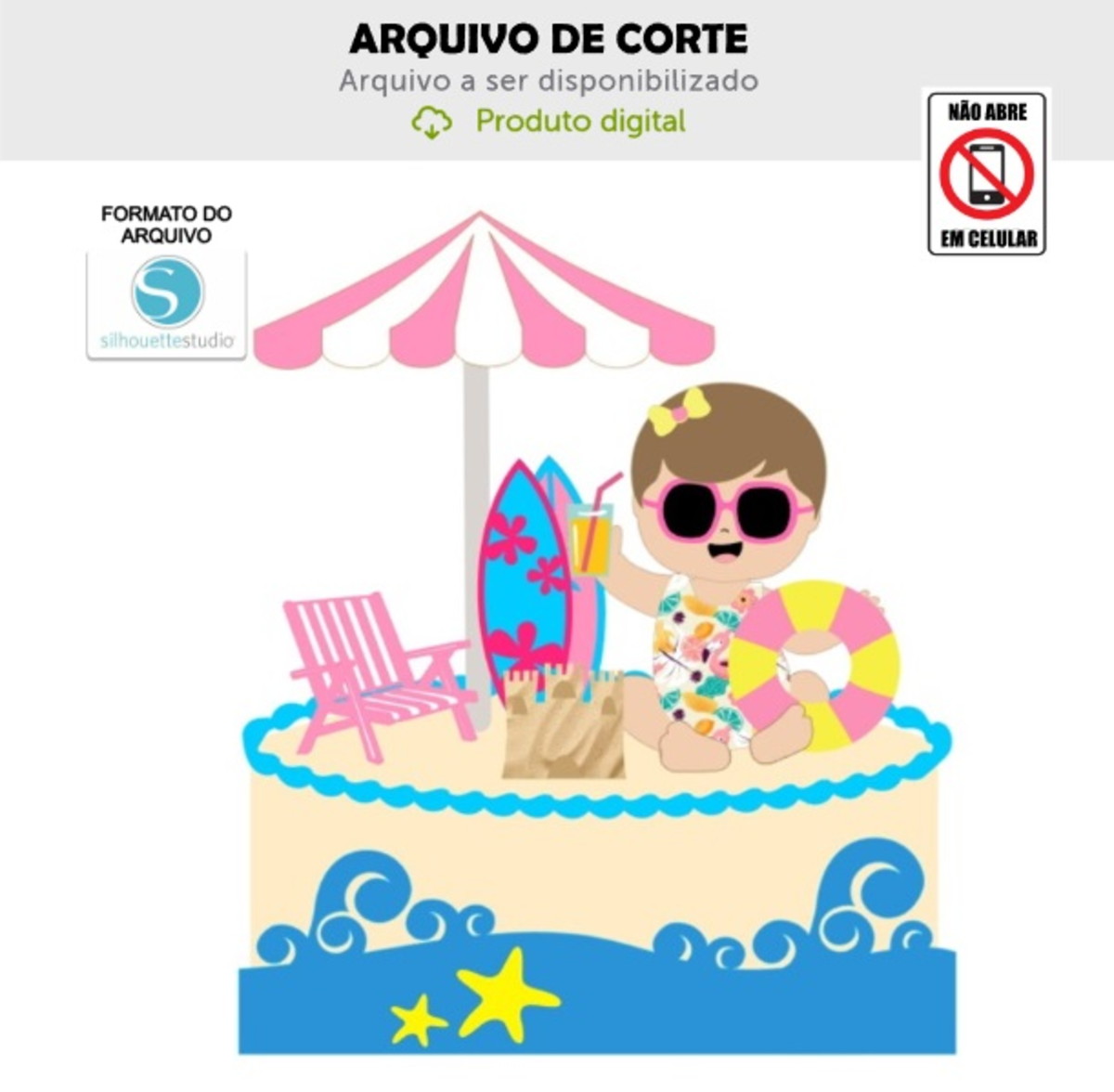 Arquivo de Corte Topo de Bolo Bebê Praia