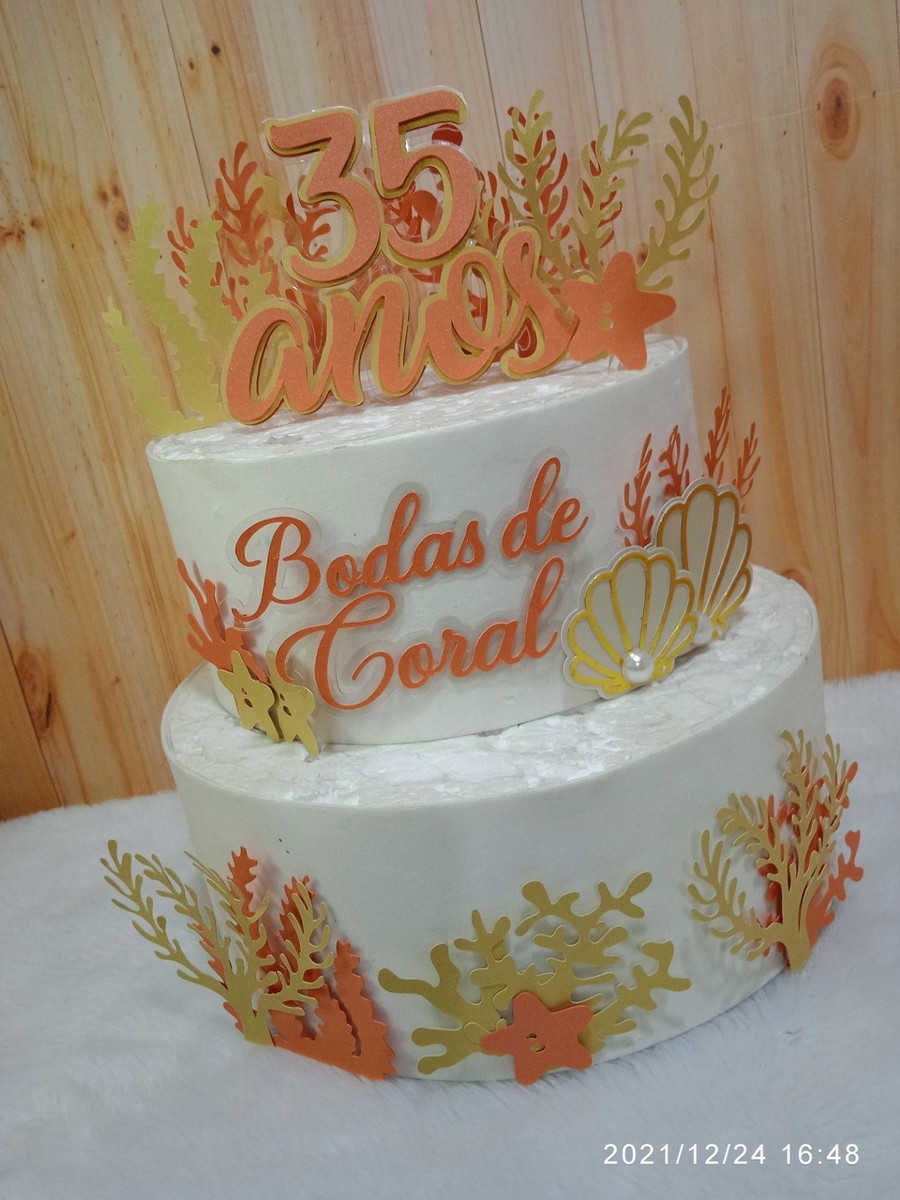 Arquivo de Corte Topo de Bolo Bodas de Coral 01 (studio) - Imagem 3