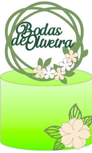 Arquivo de Corte: Topo de Bolo Bodas de Oliveira Flor 3d 002