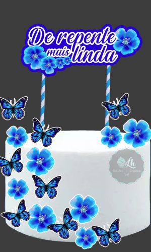 Arquivo Digital Topo de Bolo Borboletas Azul #1 Pdf/jpg