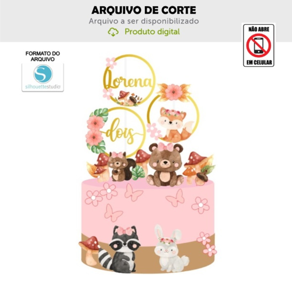 Arquivo de Corte Topo de Bolo Bosque Encantado Menina
