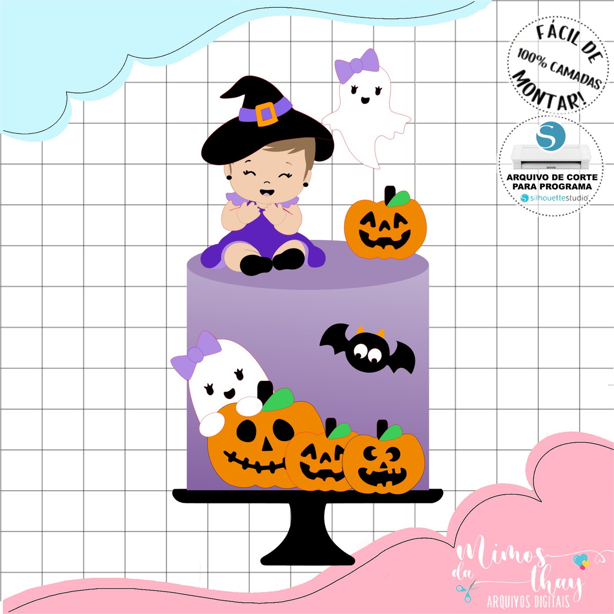 Arquivo de Corte: Topo de Bolo Bruxinha Baby Halloween 034