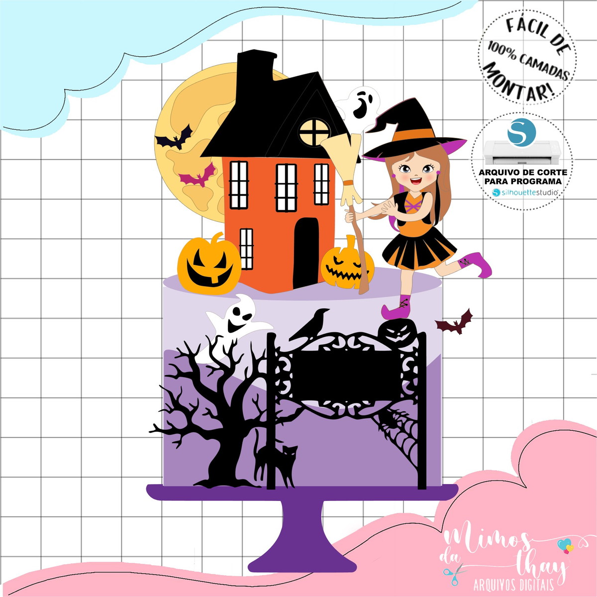 Arquivo de Corte Topo de Bolo Bruxinha Cute Halloween 066