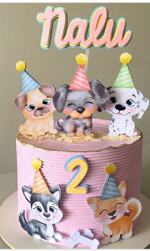 Arquivo de Corte Topo de Bolo Cachorrinhos Aquarela
