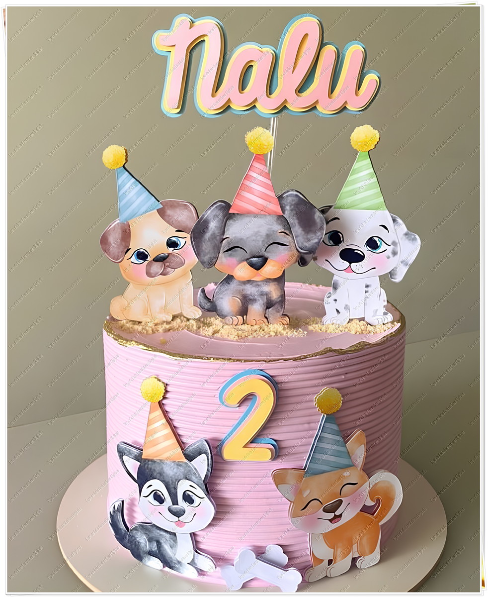Arquivo de Corte Topo de Bolo Cachorrinhos Aquarela