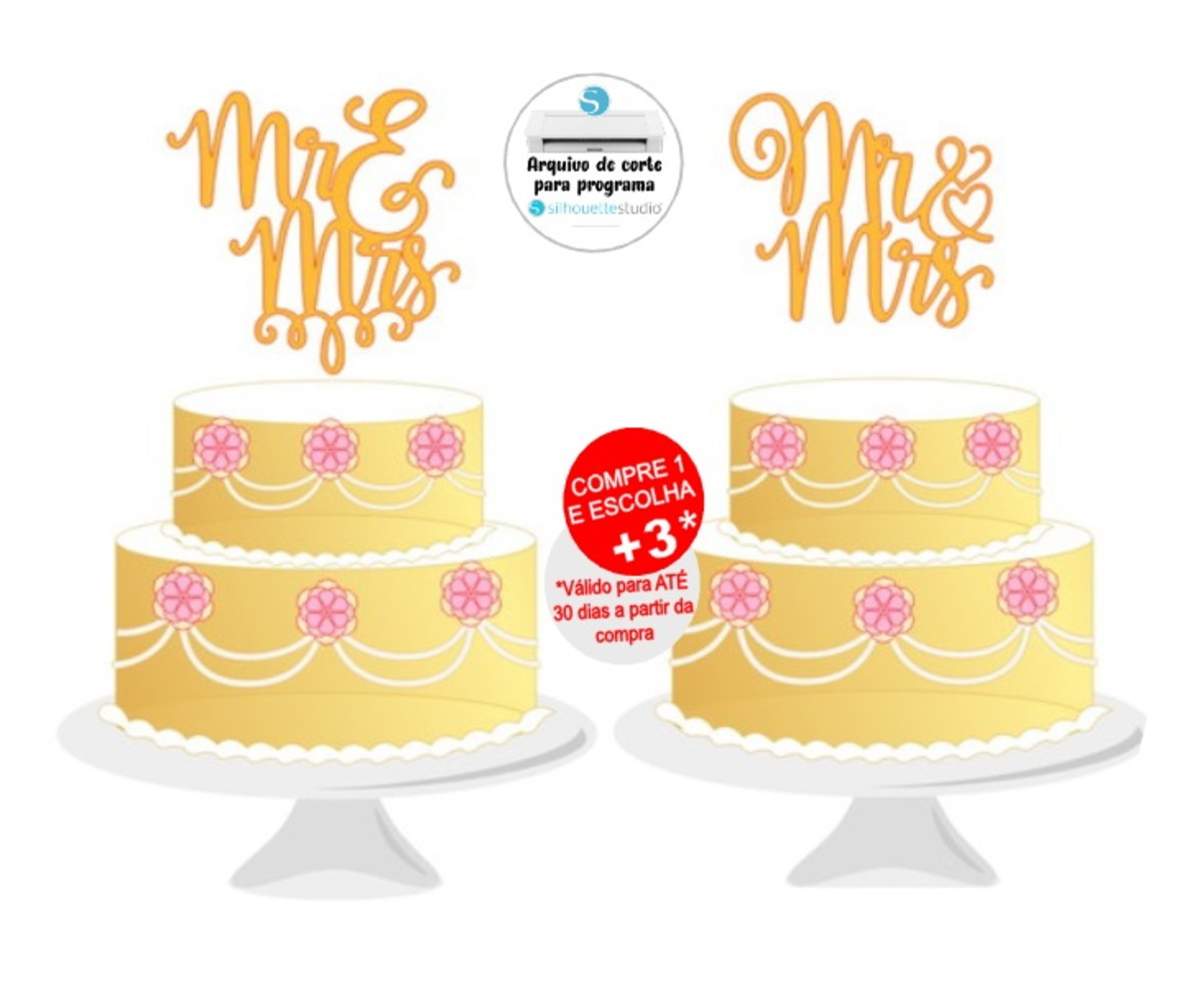Arquivo de Corte Topo de Bolo Casamento Mr e Mrs