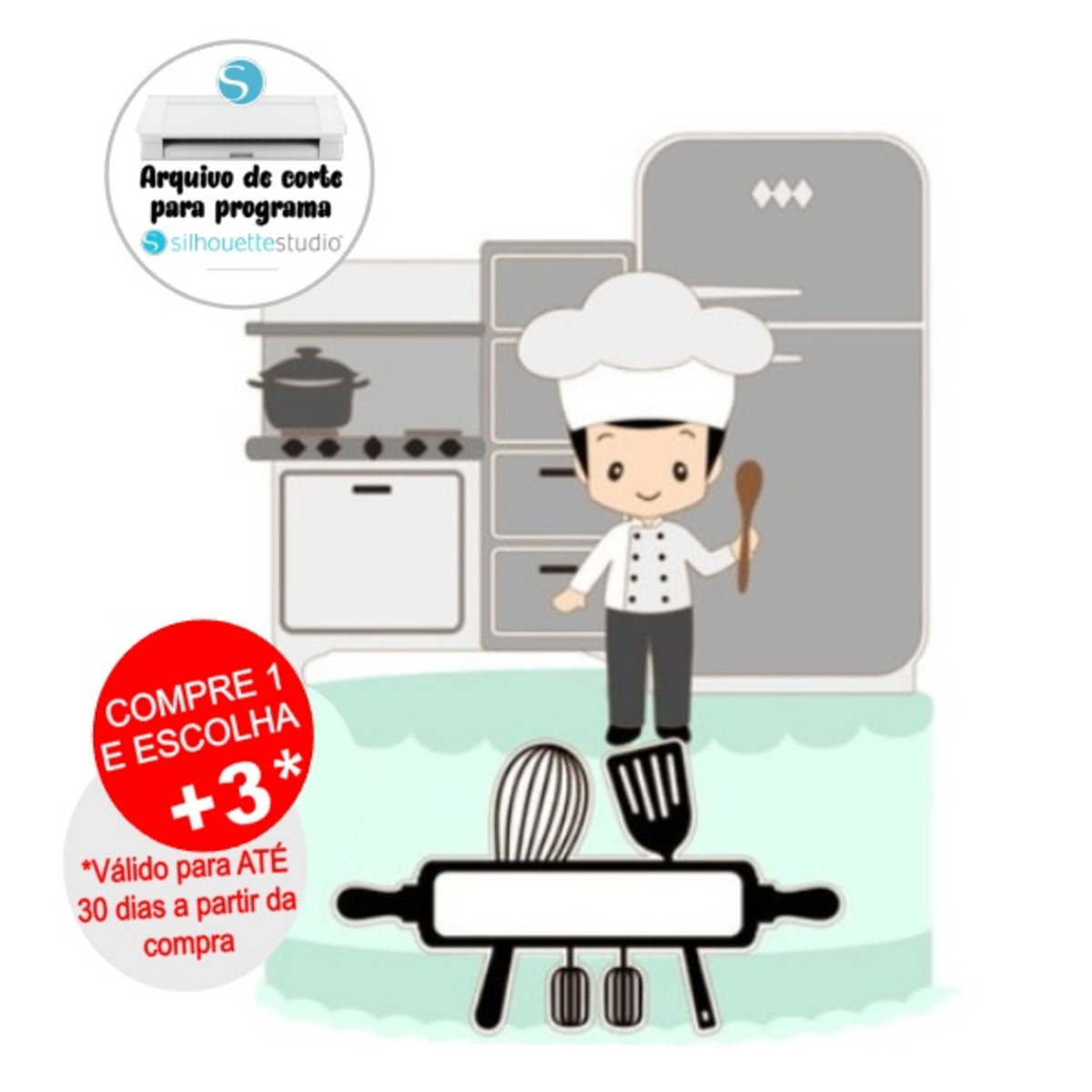 Arquivo de Corte Topo de Bolo Chef Cozinheiro