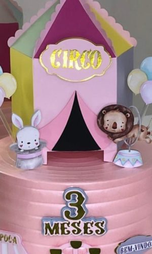 Arquivo de Corte Topo de Bolo Circo Rosa Menina Circo 3d