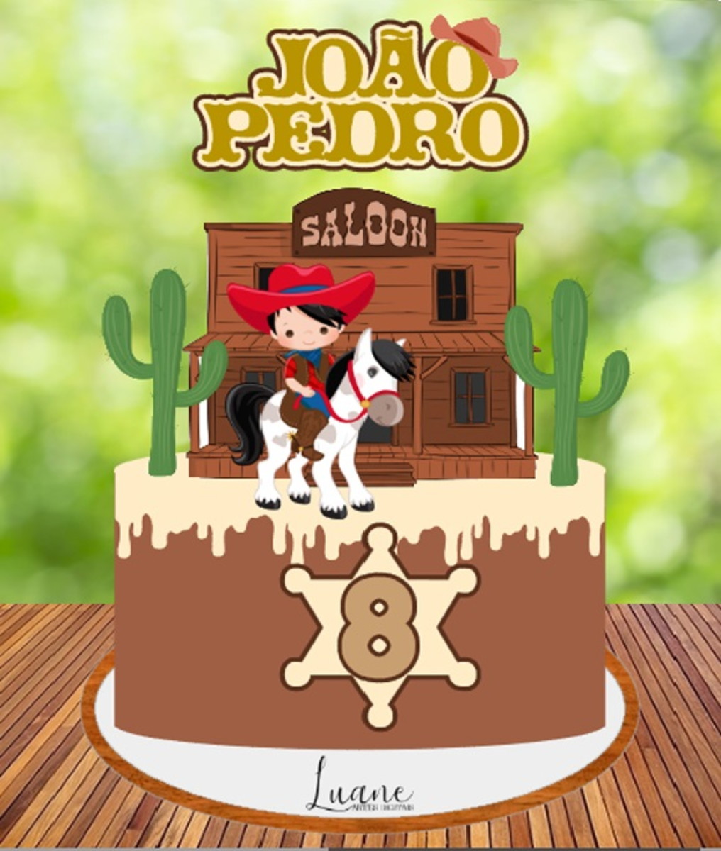 Arquivo de Corte Topo de Bolo Cowboy - Studio e PDF
