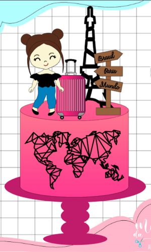 Arquivo de Corte: Topo de Bolo Despedida Viagem Menina 005