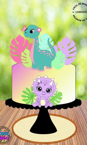 Arquivo de Corte Topo de Bolo Dino Girl Cute
