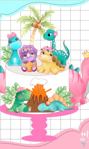 Arquivo de Corte: Topo de Bolo Dinossauro Aquarela Cute 021