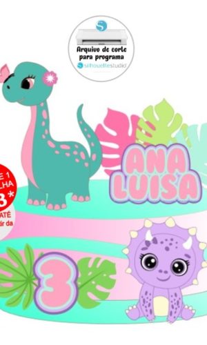 Arquivo de Corte Topo de Bolo Dinossauro cute menina
