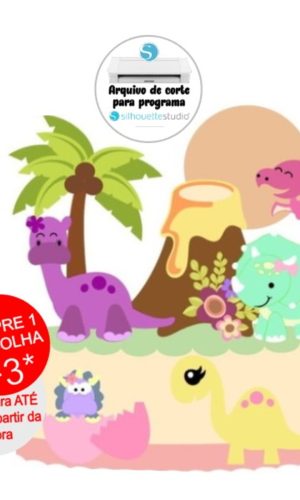 Arquivo de Corte Topo de Bolo Dinossauro Menina