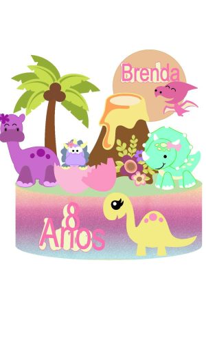 Arquivo de Corte Topo de Bolo Dinossauro Menina Baby *Studio