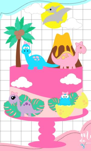 Arquivo de Corte: Topo de Bolo Dinossauro Menina Cute 026