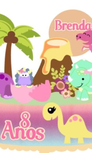 Arquivo de corte Topo de bolo Dinossauro ROSA CAMADAS #2022
